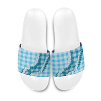 Blue Hawaii Palaka Slide Sandals Hawaiian Honohono Lei LT05 Blue - Polynesian Pride