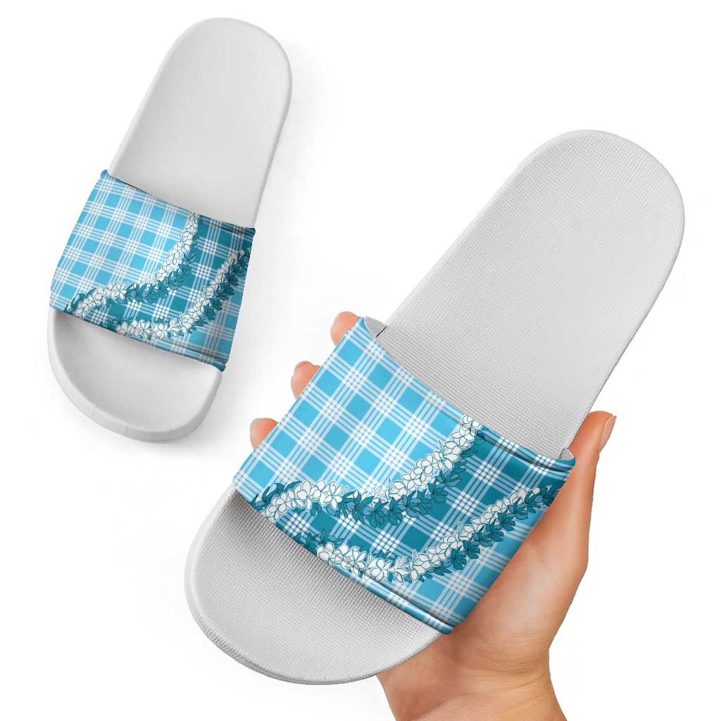 Blue Hawaii Palaka Slide Sandals Hawaiian Honohono Lei LT05 - Polynesian Pride