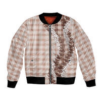 Beige Hawaii Palaka Bomber Jacket Hawaiian Honohono Lei LT05 Unisex Beige - Polynesian Pride