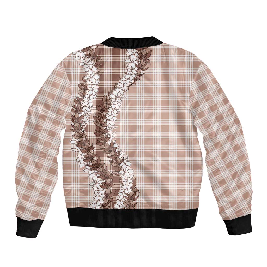 Beige Hawaii Palaka Bomber Jacket Hawaiian Honohono Lei LT05 - Polynesian Pride