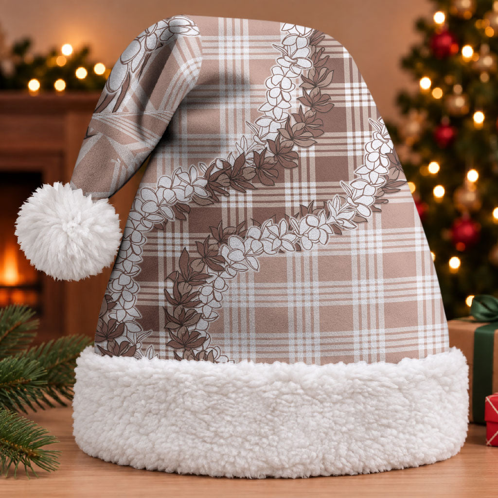 Beige Hawaii Palaka Christmas Santa Hat Hawaiian Honohono Lei LT05 With Fur Beige - Polynesian Pride