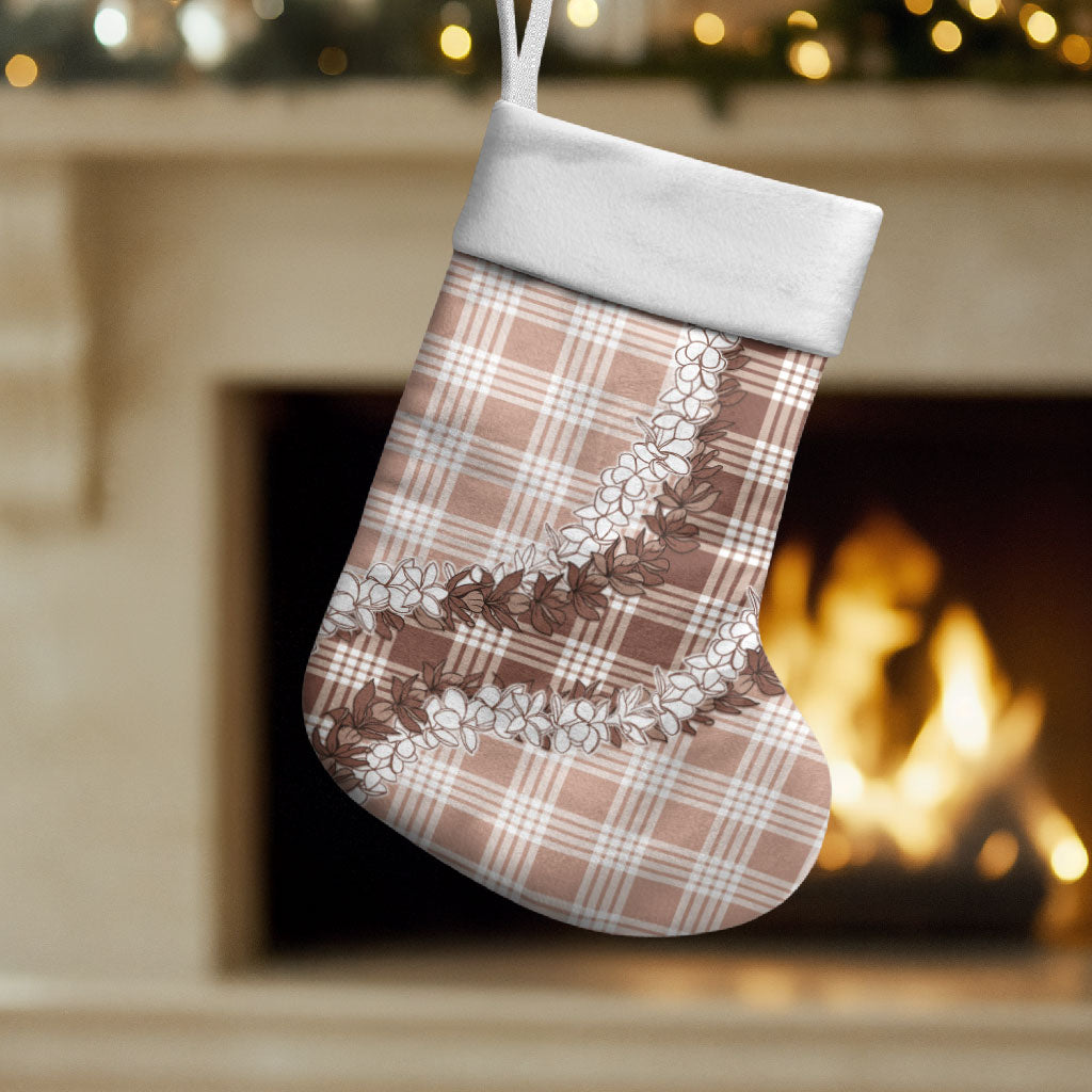 Beige Hawaii Palaka Christmas Stocking Hawaiian Honohono Lei LT05 Set of 2 Beige - Polynesian Pride