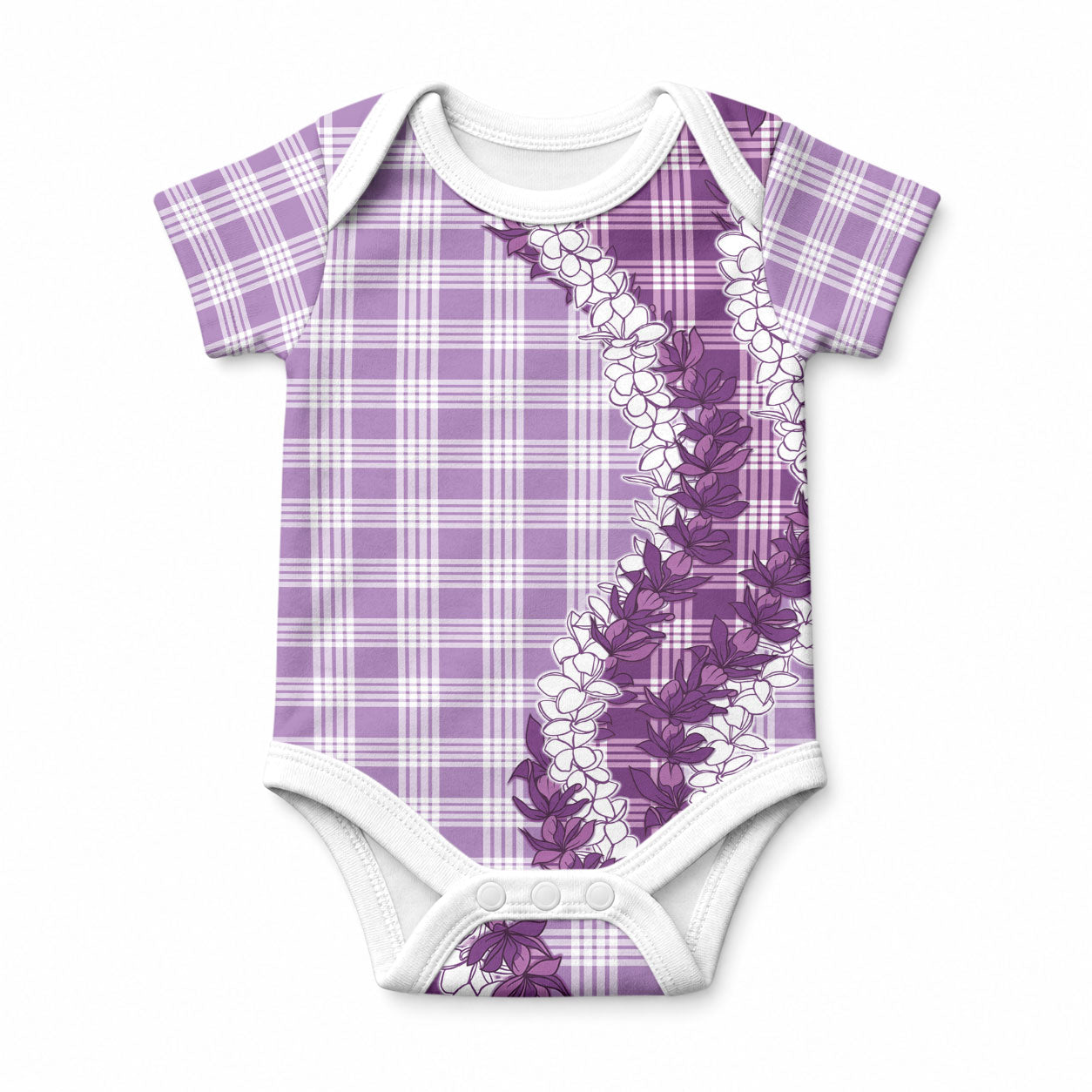 Violet Hawaii Palaka Baby Onesie Hawaiian Honohono Lei