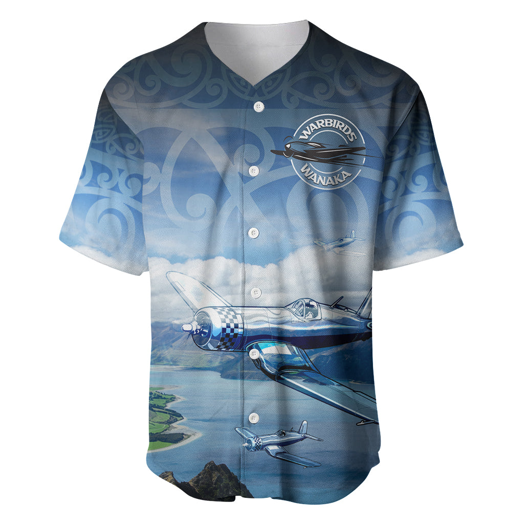 New Zealand Wanaka Air Show Baseball Jersey With Maori Pattern LT05 Blue - Polynesian Pride