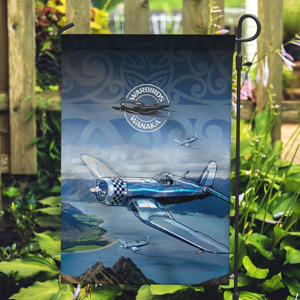 New Zealand Wanaka Air Show Garden Flag With Maori Pattern LT05 Garden Flag Blue - Polynesian Pride
