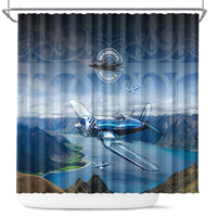 New Zealand Wanaka Air Show Shower Curtain With Maori Pattern LT05 Blue - Polynesian Pride