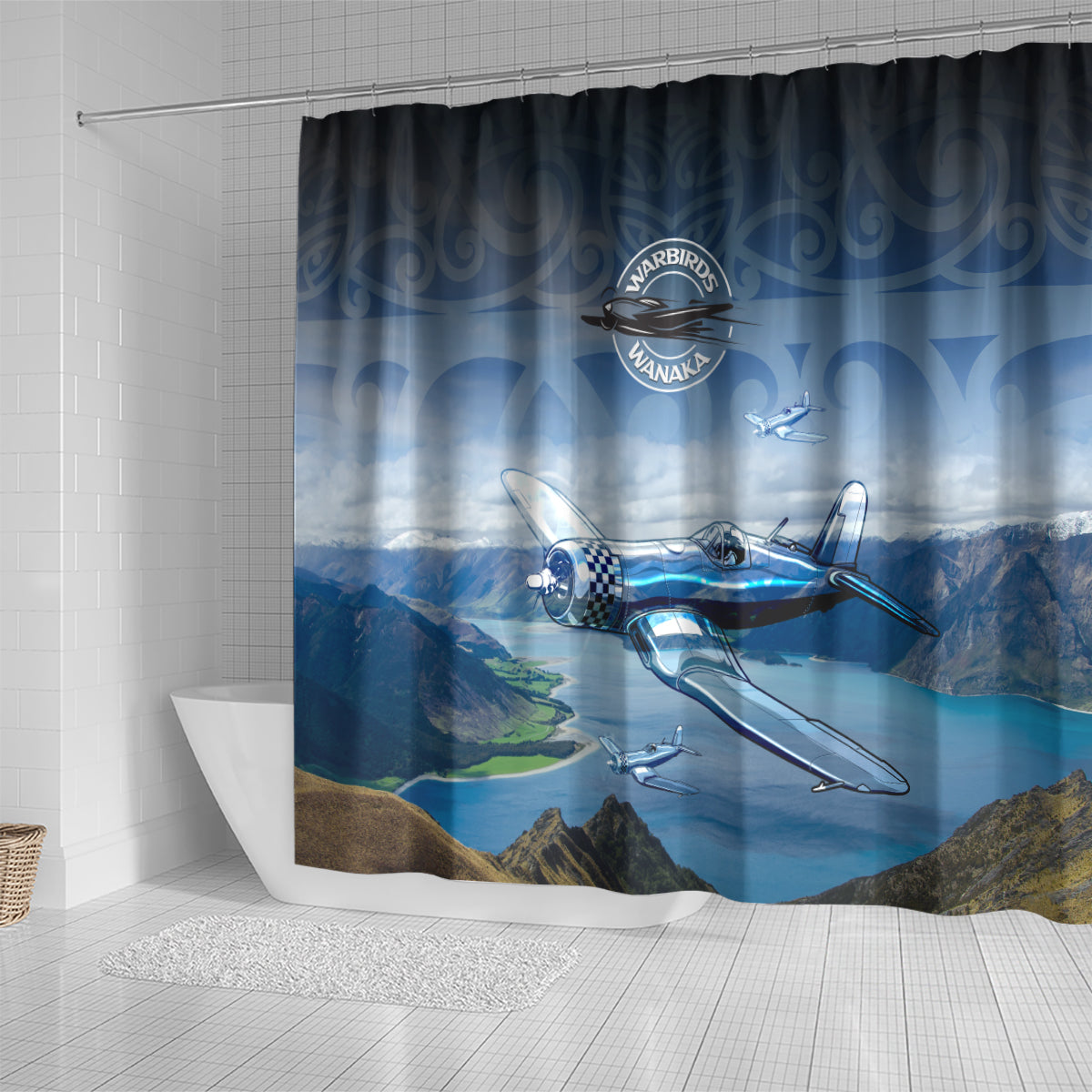 New Zealand Wanaka Air Show Shower Curtain With Maori Pattern LT05 - Polynesian Pride