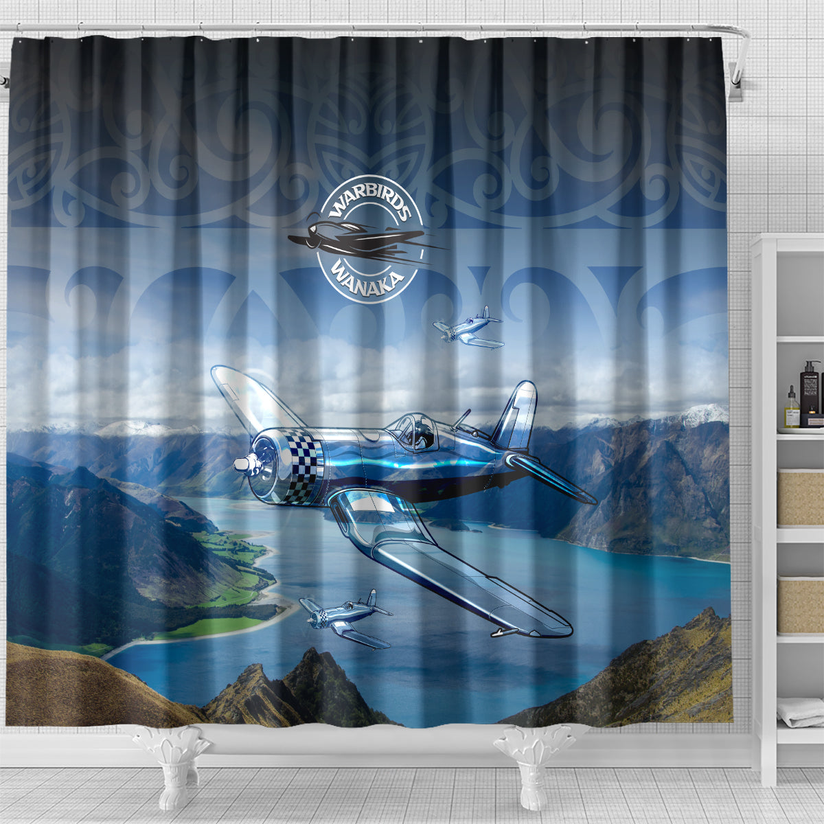New Zealand Wanaka Air Show Shower Curtain With Maori Pattern LT05 - Polynesian Pride