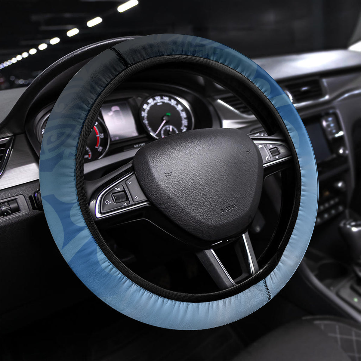 New Zealand Wanaka Air Show Steering Wheel Cover With Maori Pattern LT05 Universal Fit Blue - Polynesian Pride