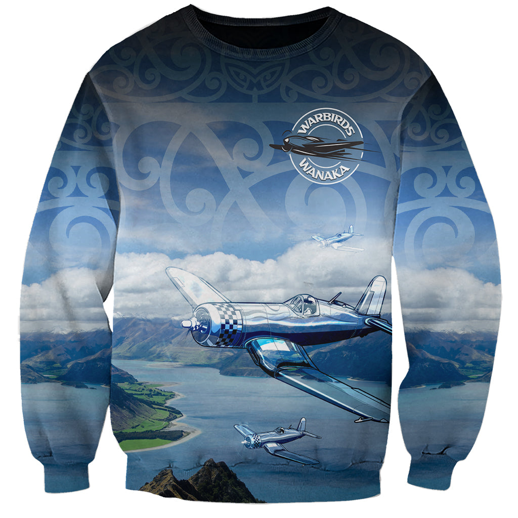 New Zealand Wanaka Air Show Sweatshirt With Maori Pattern LT05 Unisex Blue - Polynesian Pride