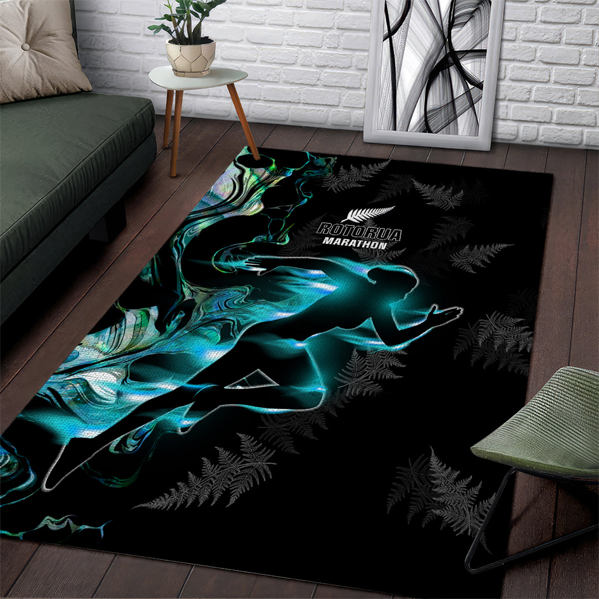 New Zealand Marathon Area Rug Silver Fern Paua Shell Simple Style LT05 Black - Polynesian Pride