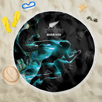 New Zealand Marathon Beach Blanket Silver Fern Paua Shell Simple Style LT05 One Size 150cm Black - Polynesian Pride