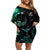 New Zealand Marathon Family Matching Off Shoulder Short Dress and Hawaiian Shirt Silver Fern Paua Shell Simple Style