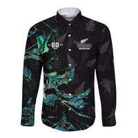 New Zealand Marathon Long Sleeve Button Shirt Silver Fern Paua Shell Simple Style LT05 Unisex Black - Polynesian Pride