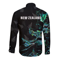New Zealand Marathon Long Sleeve Button Shirt Silver Fern Paua Shell Simple Style LT05 - Polynesian Pride