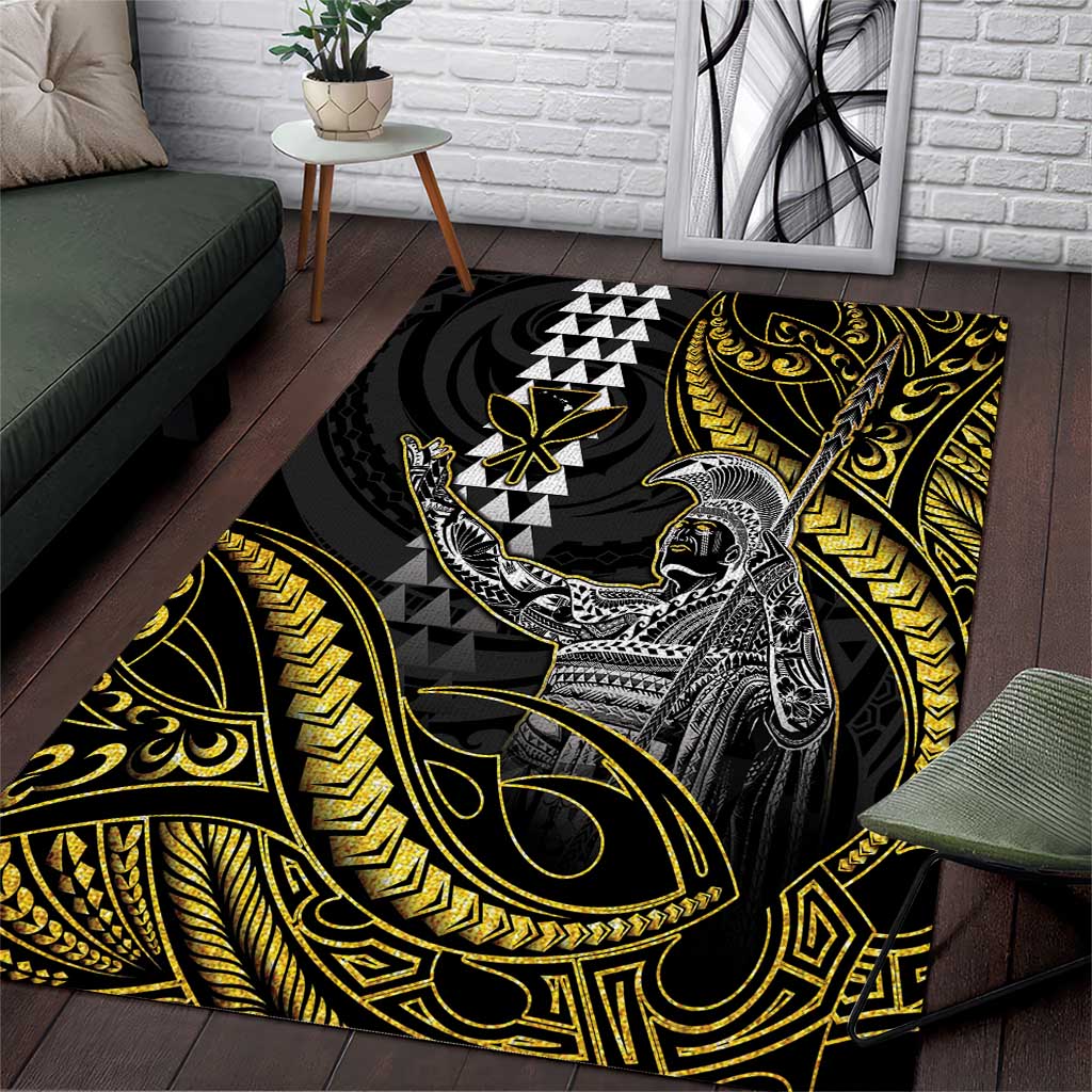 Hawaii King Kamehameha The Great Area Rug Gold Tribal Tattoo LT05 Gold - Polynesian Pride