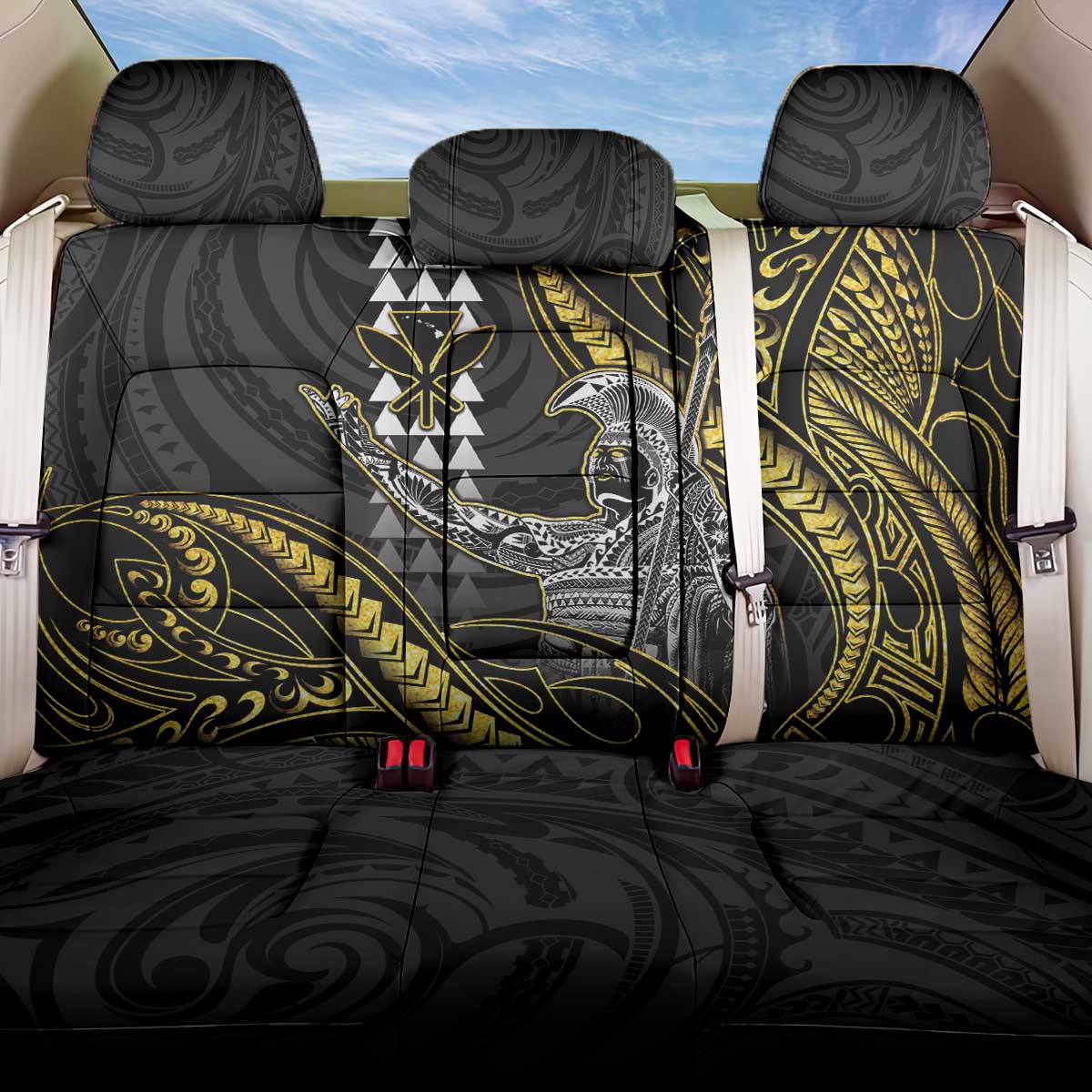 Hawaii King Kamehameha The Great Back Car Seat Cover Gold Tribal Tattoo LT05 One Size Gold - Polynesian Pride