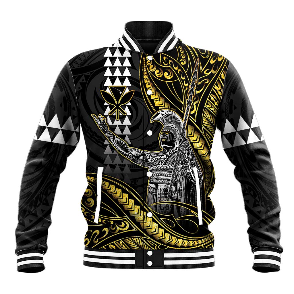 Hawaii King Kamehameha The Great Baseball Jacket Gold Tribal Tattoo LT05 Unisex Gold - Polynesian Pride