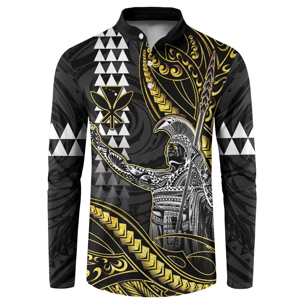 Hawaii King Kamehameha The Great Button Sweatshirt Gold Tribal Tattoo LT05 Gold - Polynesian Pride