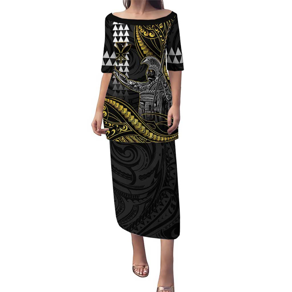 Hawaii King Kamehameha The Great Puletasi Gold Tribal Tattoo LT05 Long Dress Gold - Polynesian Pride