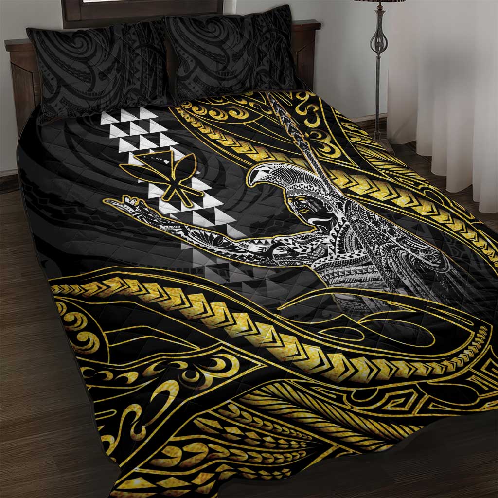 Hawaii King Kamehameha The Great Quilt Bed Set Gold Tribal Tattoo LT05 Gold - Polynesian Pride
