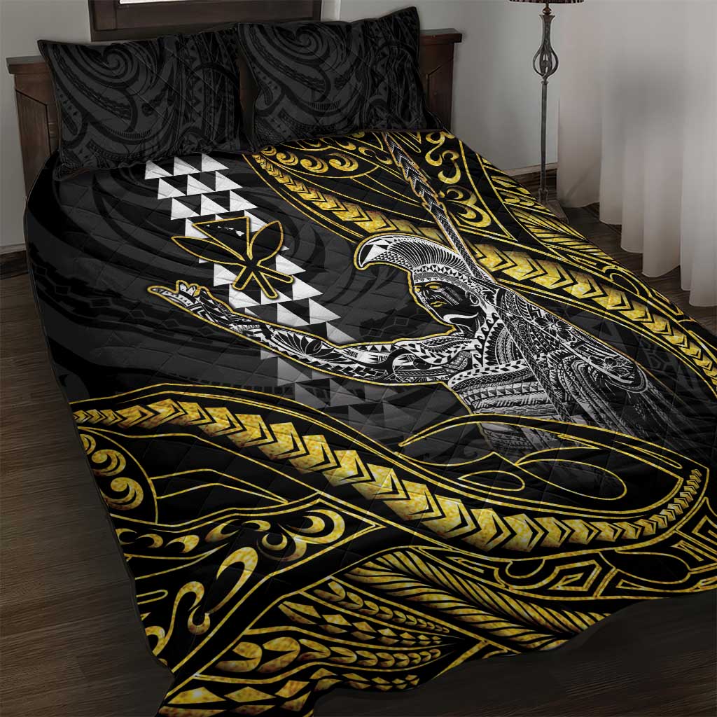 Hawaii King Kamehameha The Great Quilt Bed Set Gold Tribal Tattoo