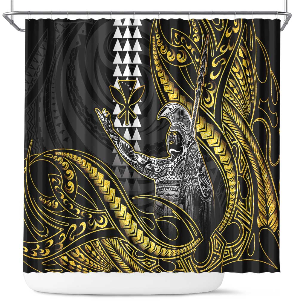 Hawaii King Kamehameha The Great Shower Curtain Gold Tribal Tattoo LT05 Gold - Polynesian Pride