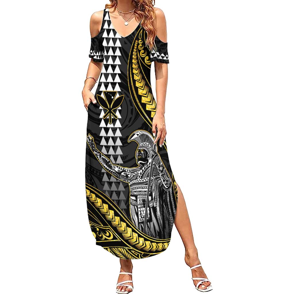 Hawaii King Kamehameha The Great Summer Maxi Dress Gold Tribal Tattoo