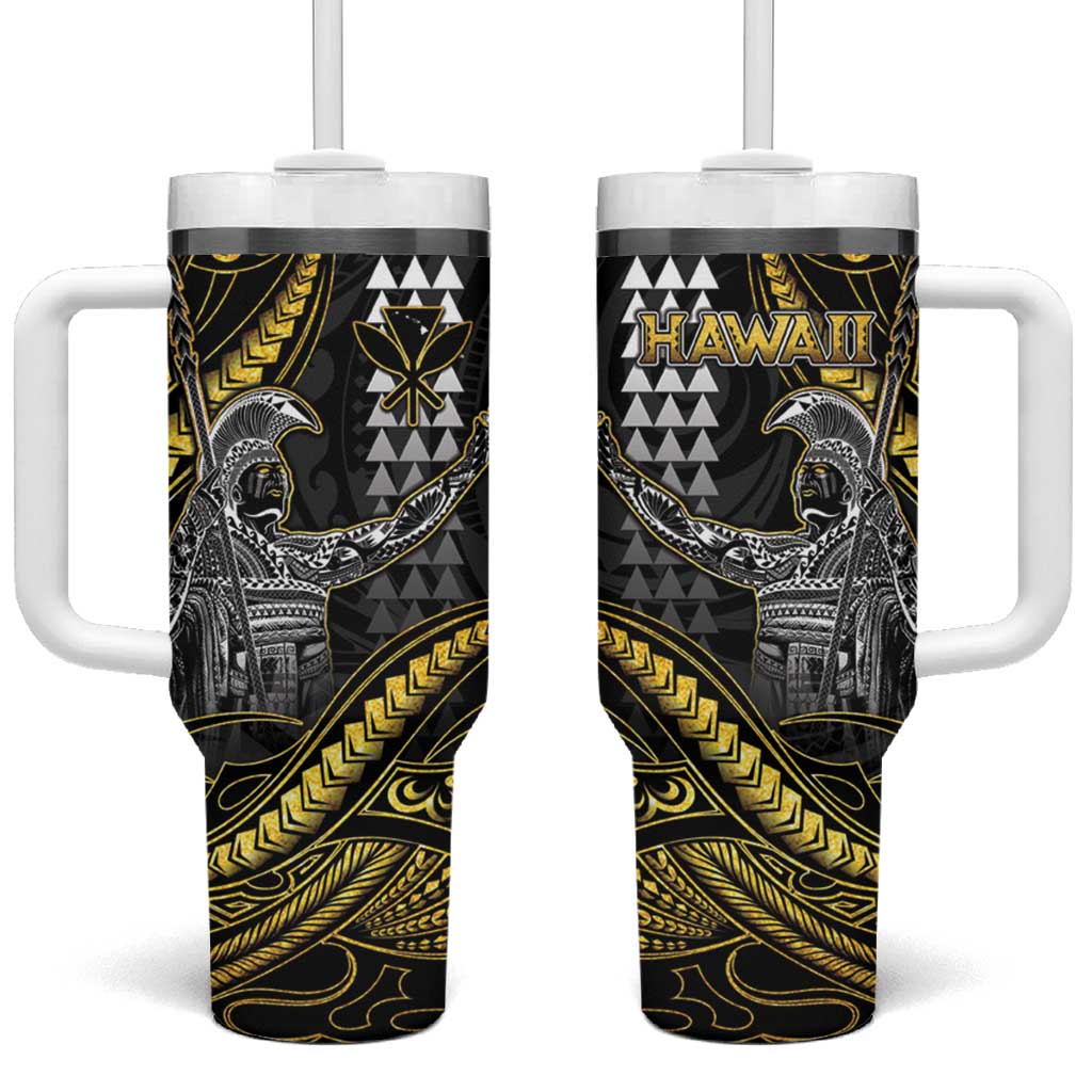 Hawaii King Kamehameha The Great Tumbler With Handle Gold Tribal Tattoo LT05 One Size: 40 oz Gold - Polynesian Pride