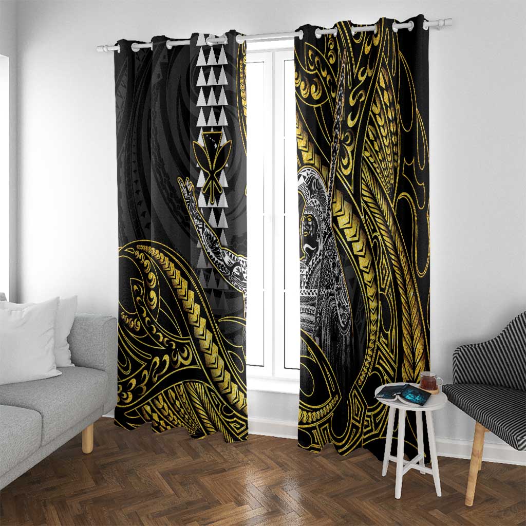 Hawaii King Kamehameha The Great Window Curtain Gold Tribal Tattoo LT05 With Grommets Gold - Polynesian Pride
