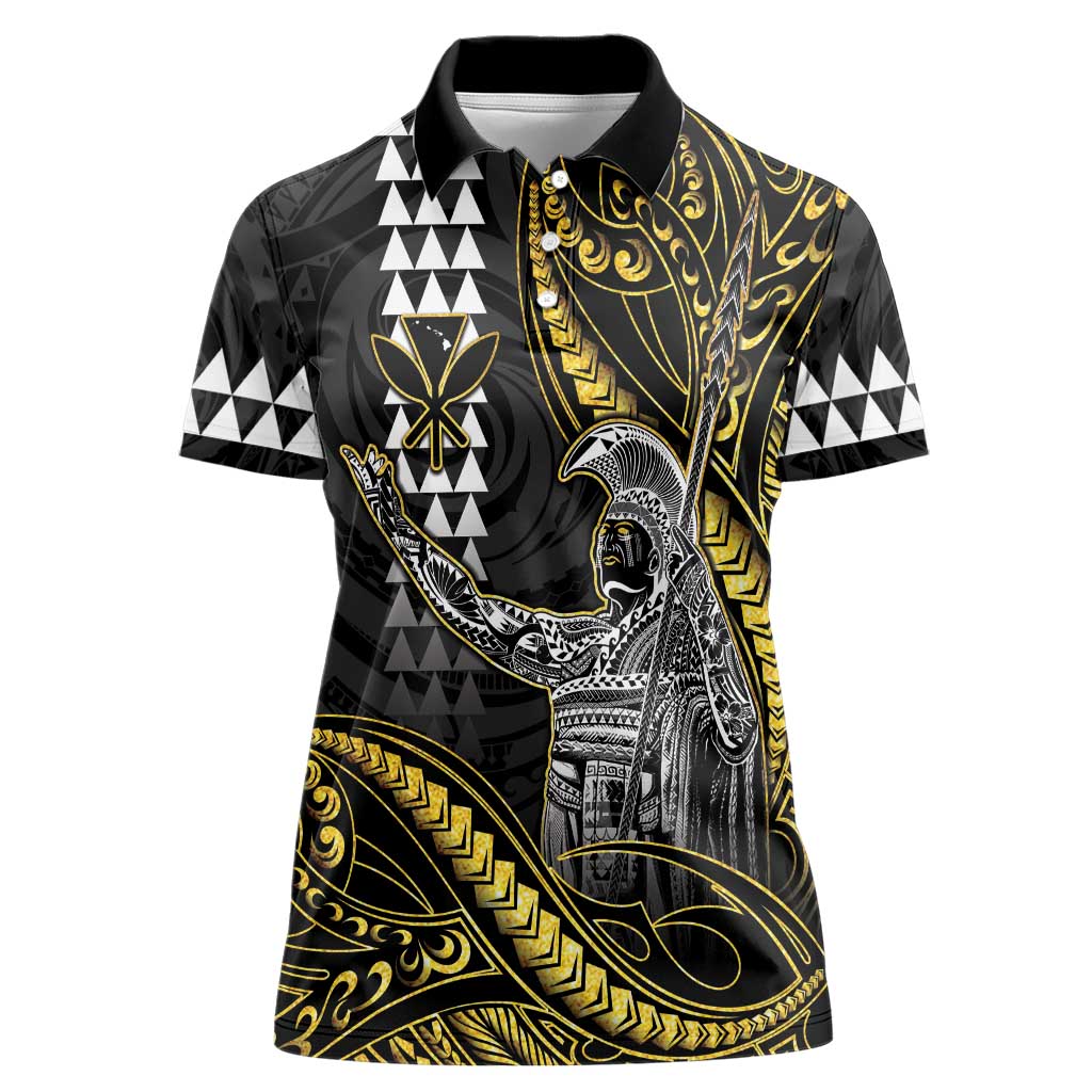 Hawaii King Kamehameha The Great Women Polo Shirt Gold Tribal Tattoo