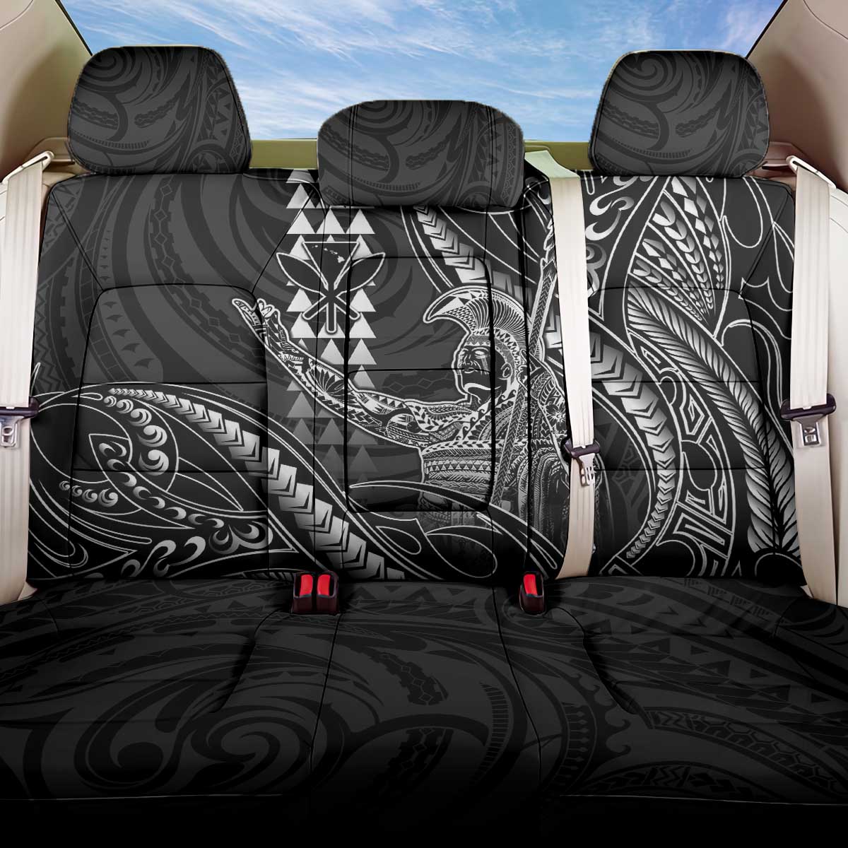 Hawaii King Kamehameha The Great Back Car Seat Cover Black Tribal Tattoo LT05 One Size Black - Polynesian Pride