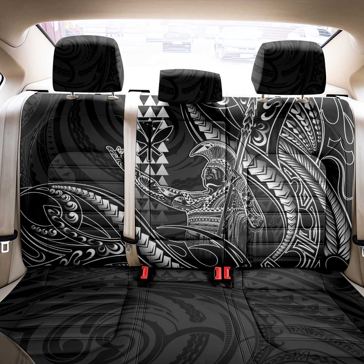 Hawaii King Kamehameha The Great Back Car Seat Cover Black Tribal Tattoo LT05 - Polynesian Pride
