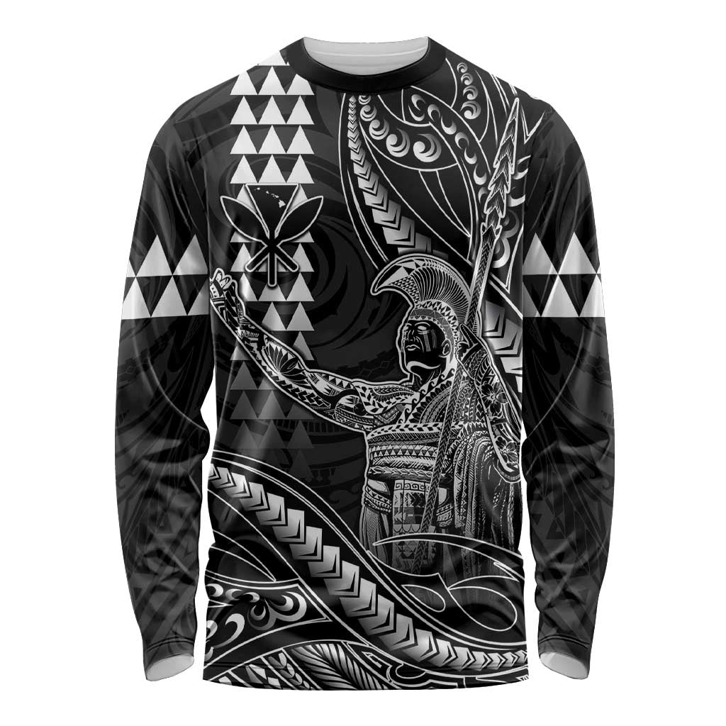 Hawaii King Kamehameha The Great Long Sleeve Shirt Black Tribal Tattoo LT05 Unisex Black - Polynesian Pride