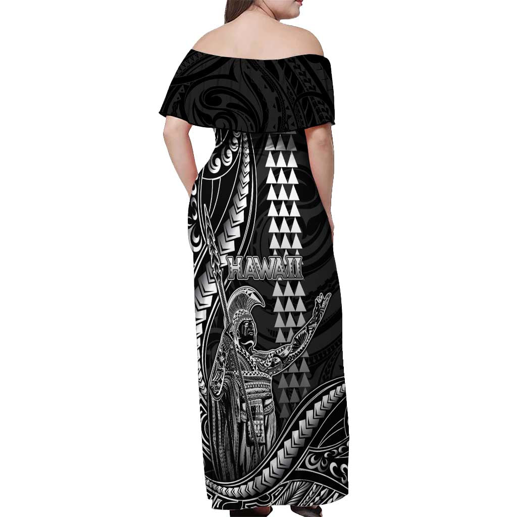 Hawaii King Kamehameha The Great Off Shoulder Maxi Dress Black Tribal Tattoo LT05 - Polynesian Pride
