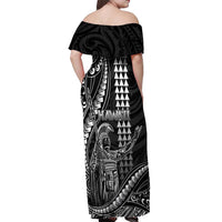 Hawaii King Kamehameha The Great Off Shoulder Maxi Dress Black Tribal Tattoo LT05 - Polynesian Pride