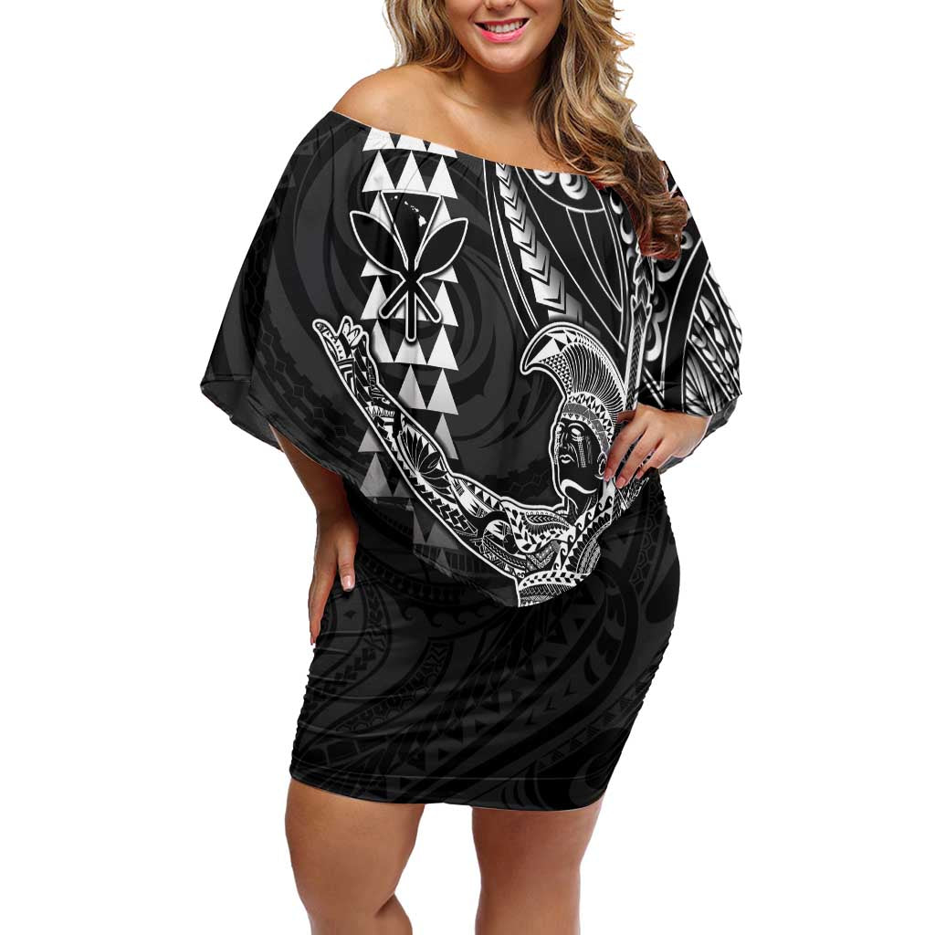 Hawaii King Kamehameha The Great Off Shoulder Short Dress Black Tribal Tattoo