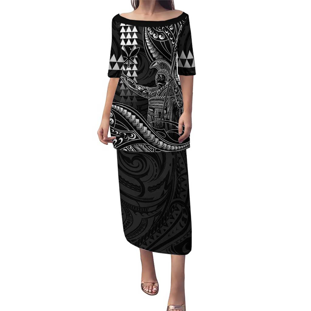 Hawaii King Kamehameha The Great Puletasi Black Tribal Tattoo LT05 Long Dress Black - Polynesian Pride