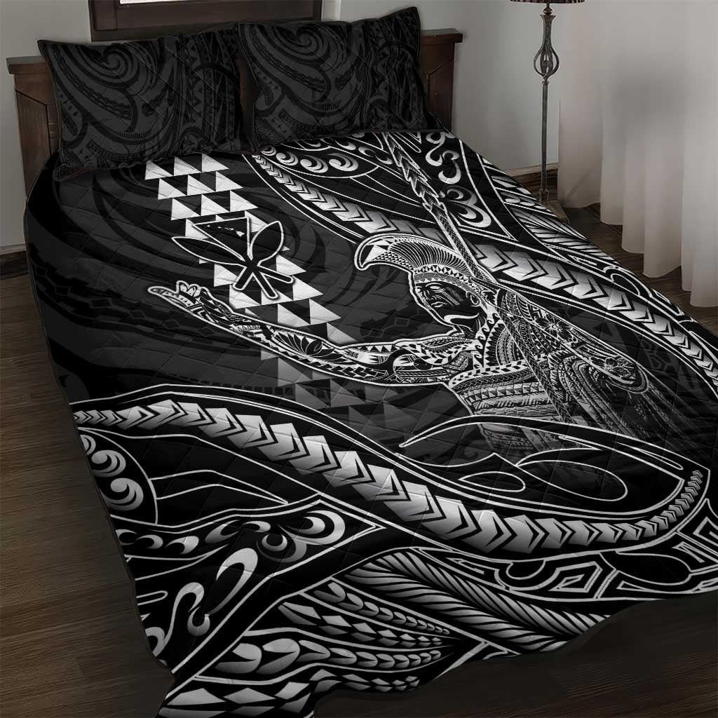 Hawaii King Kamehameha The Great Quilt Bed Set Black Tribal Tattoo