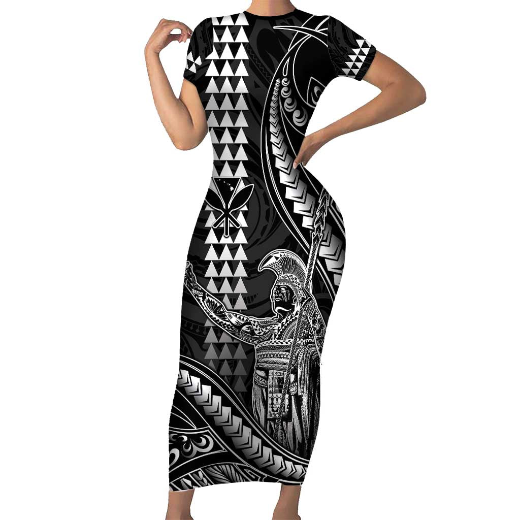 Hawaii King Kamehameha The Great Short Sleeve Bodycon Dress Black Tribal Tattoo