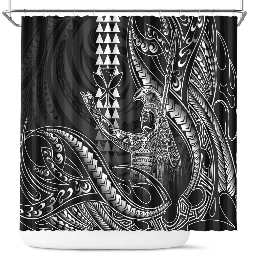 Hawaii King Kamehameha The Great Shower Curtain Black Tribal Tattoo LT05 Black - Polynesian Pride