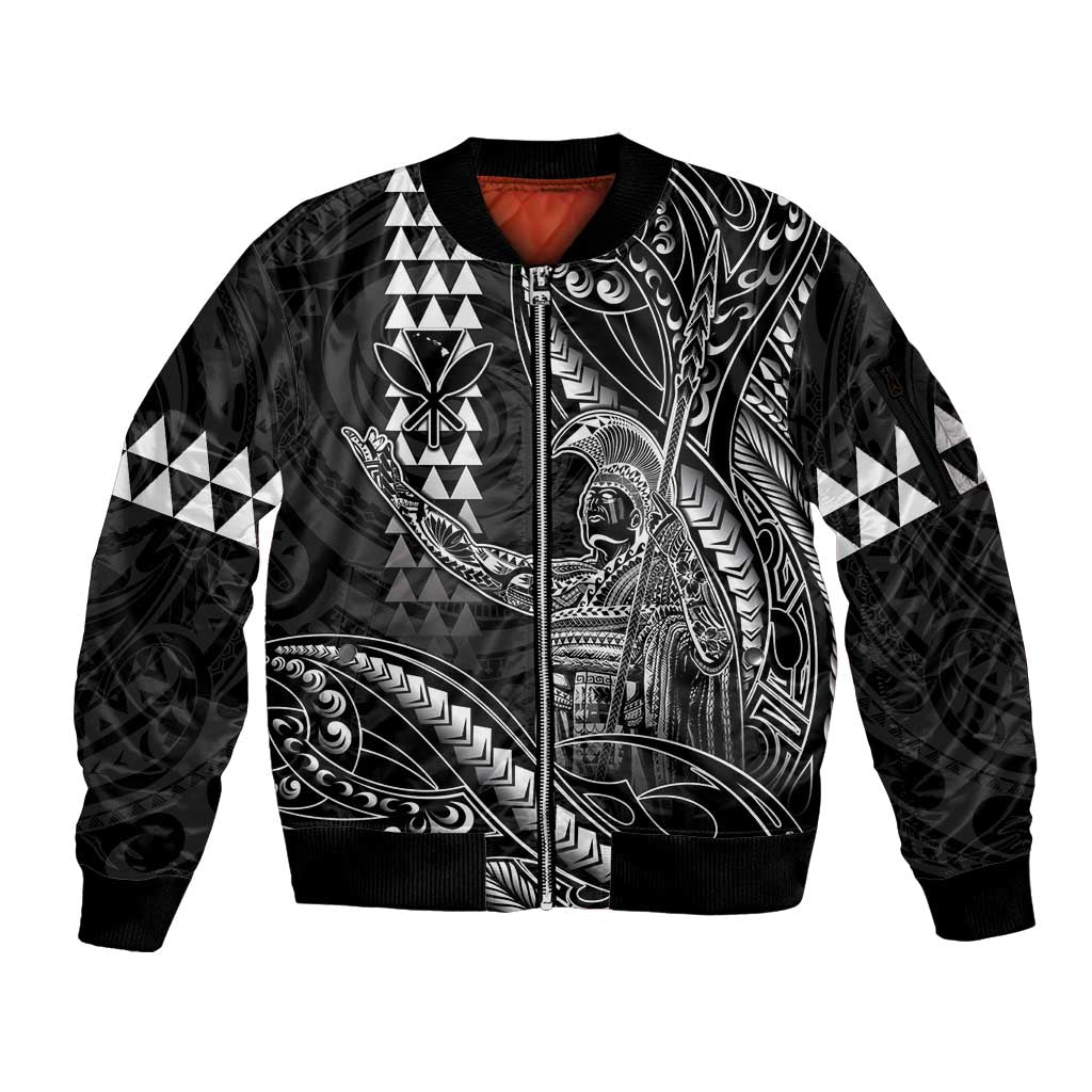 Hawaii King Kamehameha The Great Sleeve Zip Bomber Jacket Black Tribal Tattoo LT05 Unisex Black - Polynesian Pride