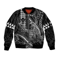 Hawaii King Kamehameha The Great Sleeve Zip Bomber Jacket Black Tribal Tattoo LT05 Unisex Black - Polynesian Pride