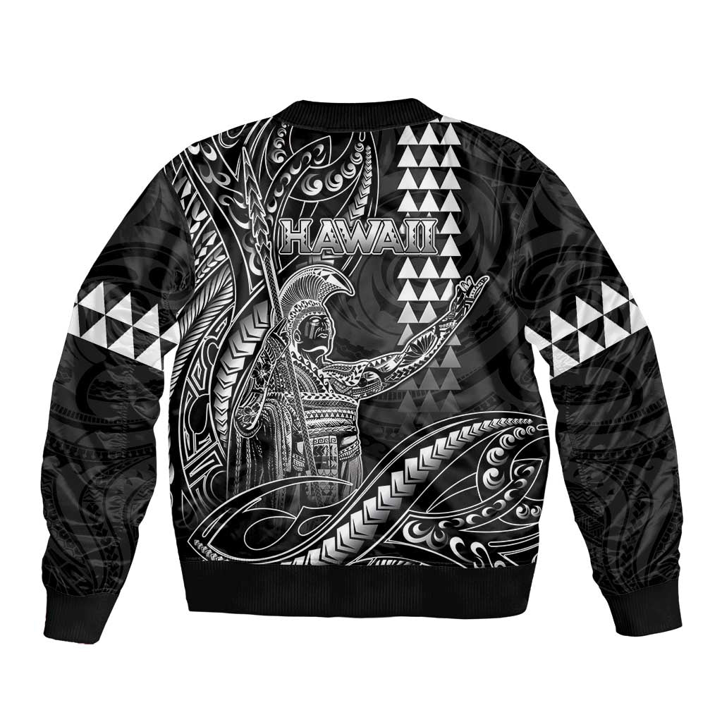 Hawaii King Kamehameha The Great Sleeve Zip Bomber Jacket Black Tribal Tattoo LT05 - Polynesian Pride