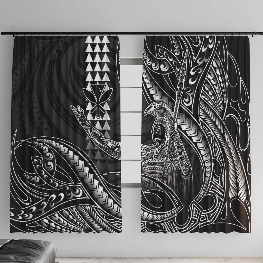 Hawaii King Kamehameha The Great Window Curtain Black Tribal Tattoo LT05 With Hooks Black - Polynesian Pride