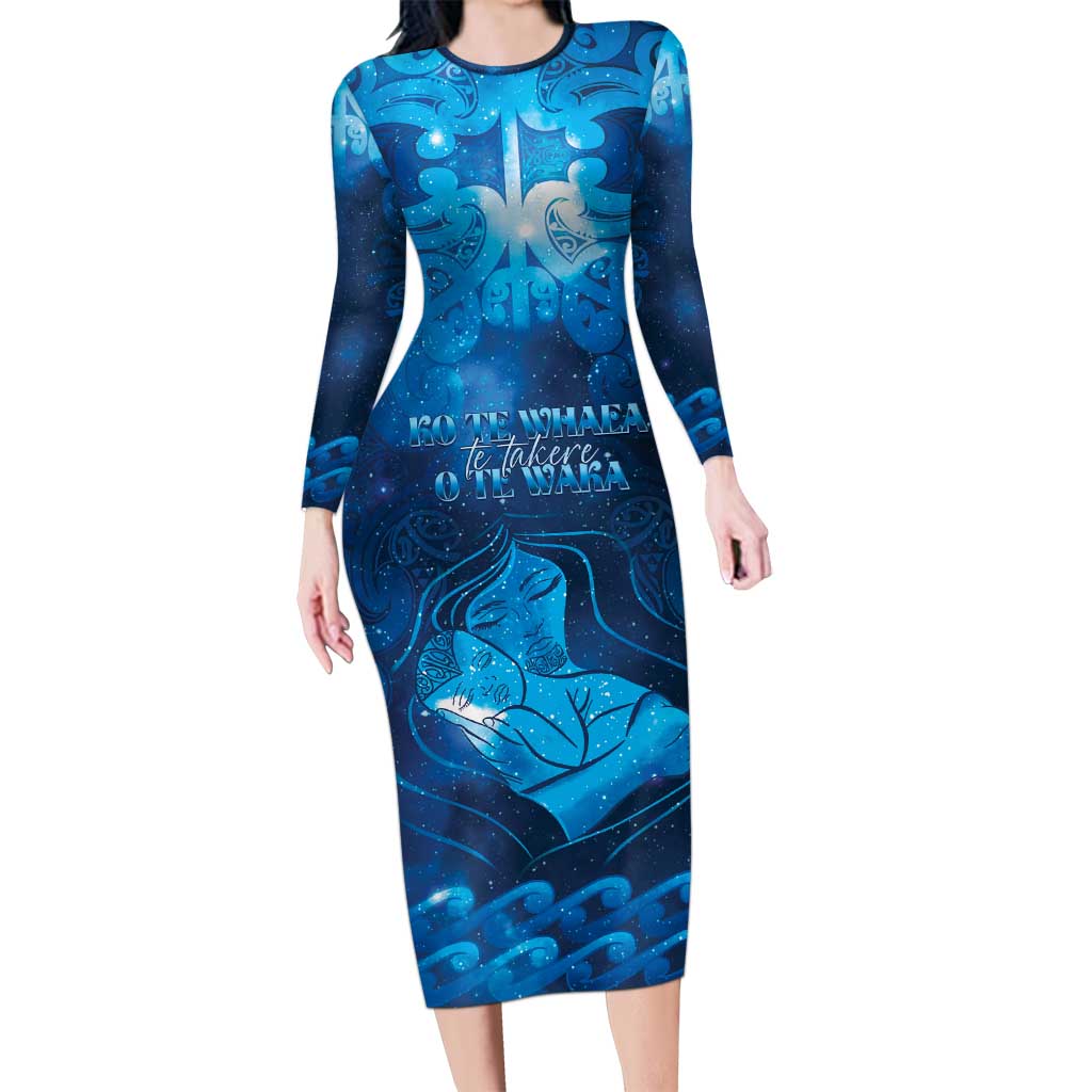 Personalised New Zealand Mother's Day Long Sleeve Bodycon Dress Ko Te Whaea Te Takere O Te Waka