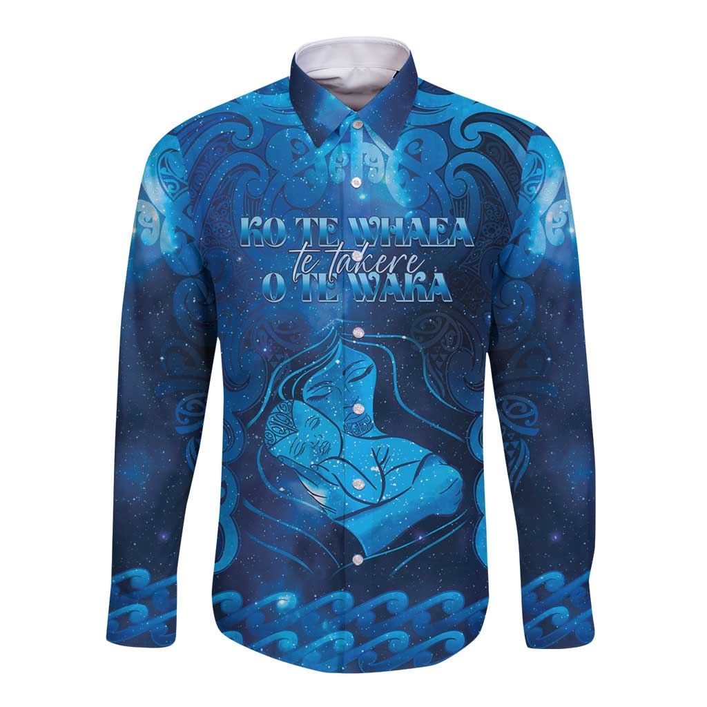 Personalised New Zealand Mother's Day Long Sleeve Button Shirt Ko Te Whaea Te Takere O Te Waka LT05 Unisex Blue - Polynesian Pride