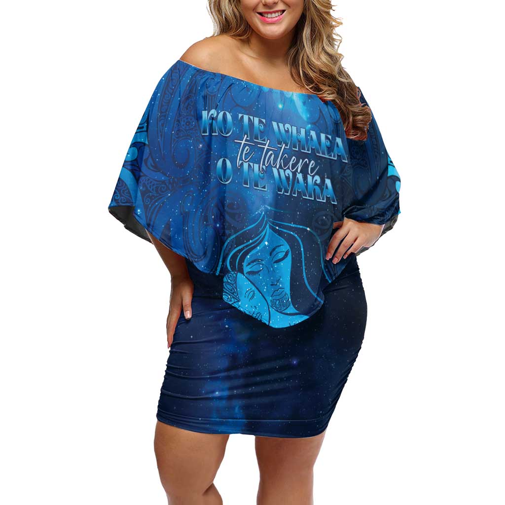 Personalised New Zealand Mother's Day Off Shoulder Short Dress Ko Te Whaea Te Takere O Te Waka LT05 Women Blue - Polynesian Pride