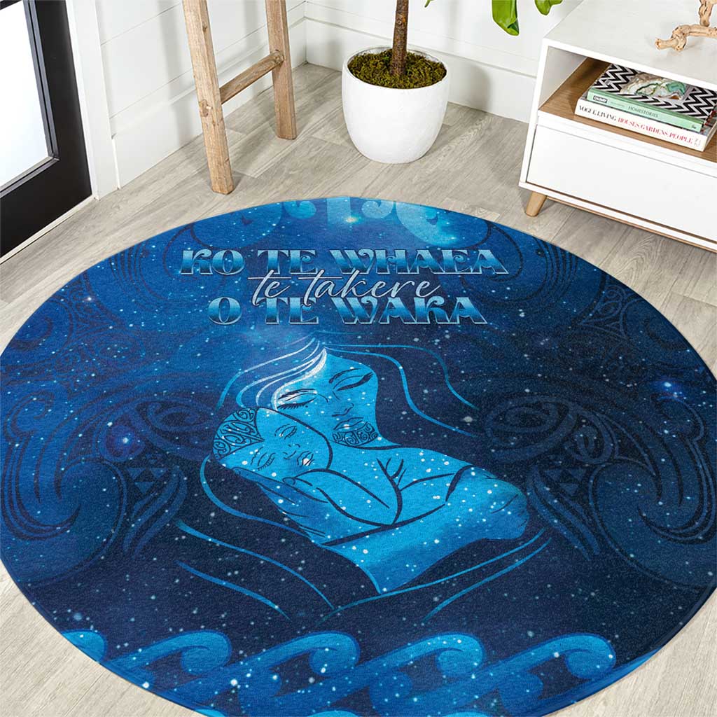 New Zealand Mother's Day Round Carpet Ko Te Whaea Te Takere O Te Waka LT05 Blue - Polynesian Pride