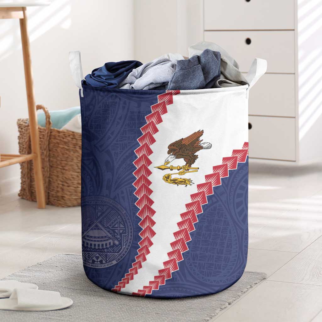 American Samoa Eagle Laundry Basket Polynesian Tribal Pattern Curve Style LT05 Blue - Polynesian Pride